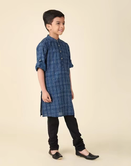 Indigo Cotton Printed Long Kurta 4 Indigo Cotton Printed Long Kurta