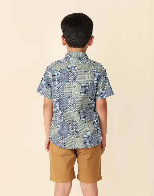 Blue Cotton Hand Block Printed Shirt