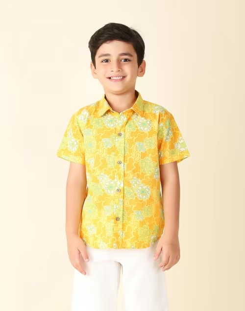 Yellow Cotton Printed Shirt