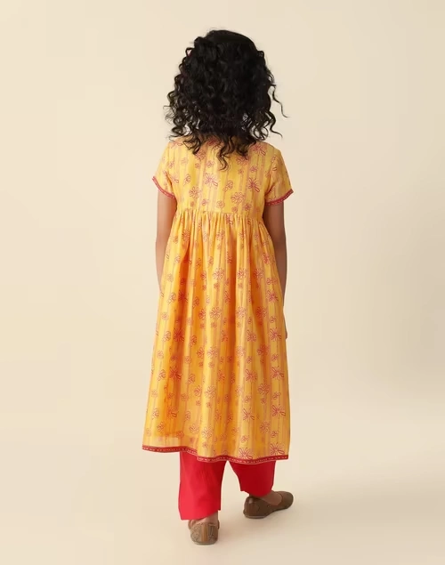 Yellow Cotton Silk Blend Printed 3Pc Salwar Set