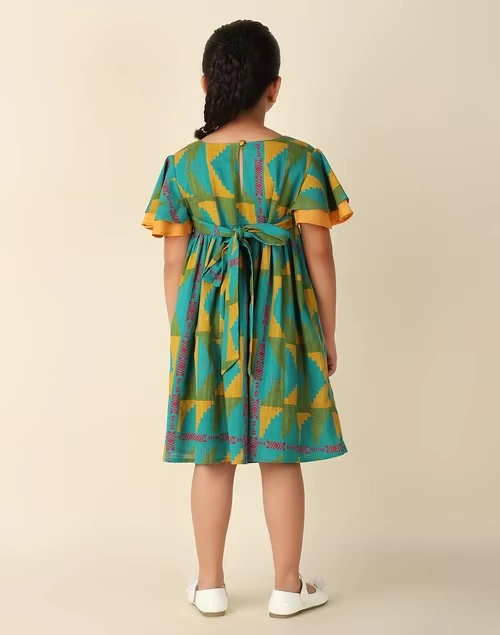 Green Cotton Printed Dress