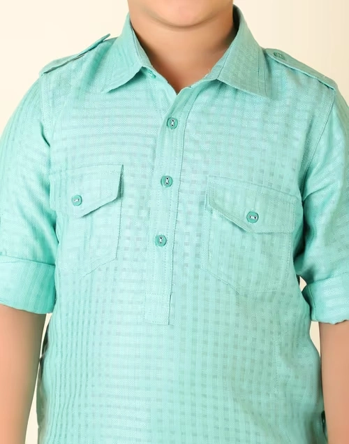 Turquoise Viscose Blend Dobby Pathani 4 Turquoise Viscose Blend Dobby Pathani