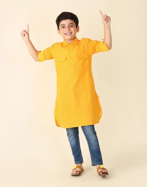 Orange Cotton Dobby Pathani