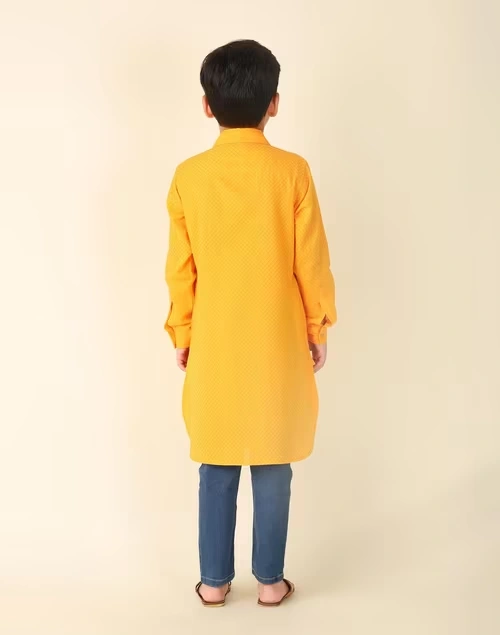 Orange Cotton Dobby Pathani