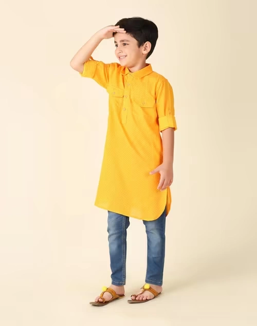 Orange Cotton Dobby Pathani 3 Orange Cotton Dobby Pathani