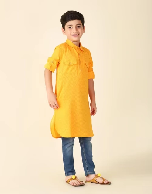 Orange Cotton Dobby Pathani 4 Orange Cotton Dobby Pathani