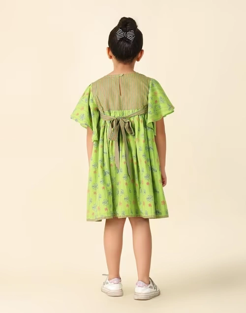 Green Cotton Printed Dress