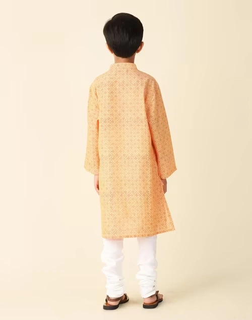Orange Cotton Printed Long Kurta