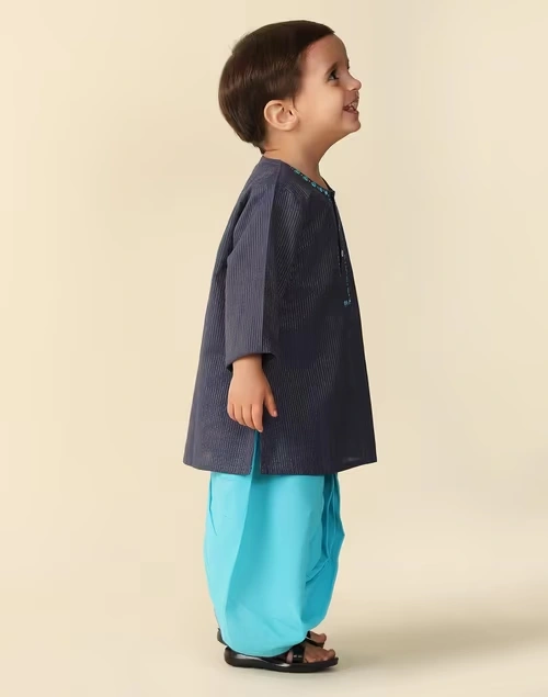 Navy Cotton Blend Embroidered Dhoti Set 3 Navy Cotton Blend Embroidered Dhoti Set