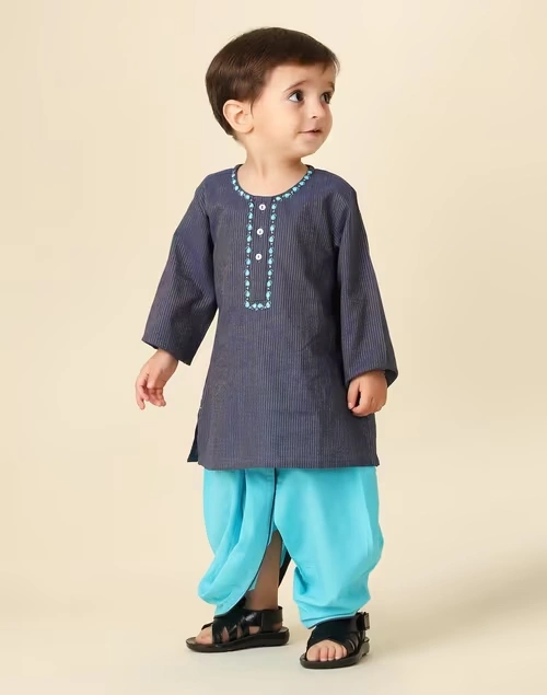 Navy Cotton Blend Embroidered Dhoti Set 4 Navy Cotton Blend Embroidered Dhoti Set