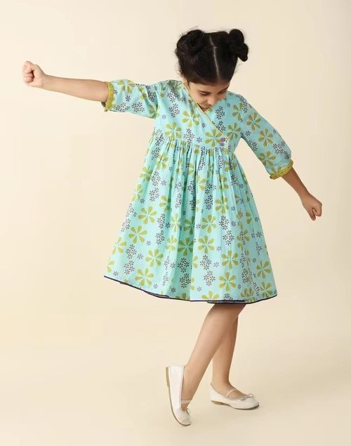 Light Blue Cotton Printed Dress