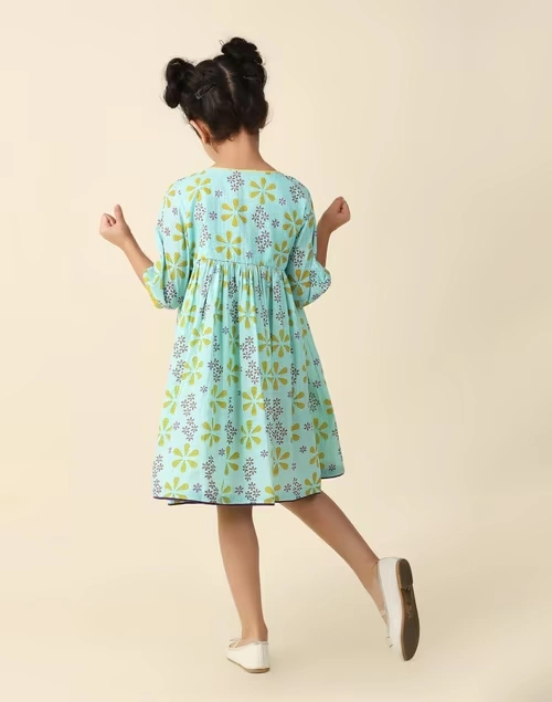 Light Blue Cotton Printed Dress