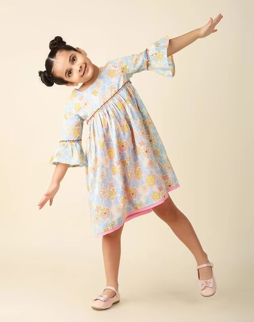 Blue Cotton Printed Dress