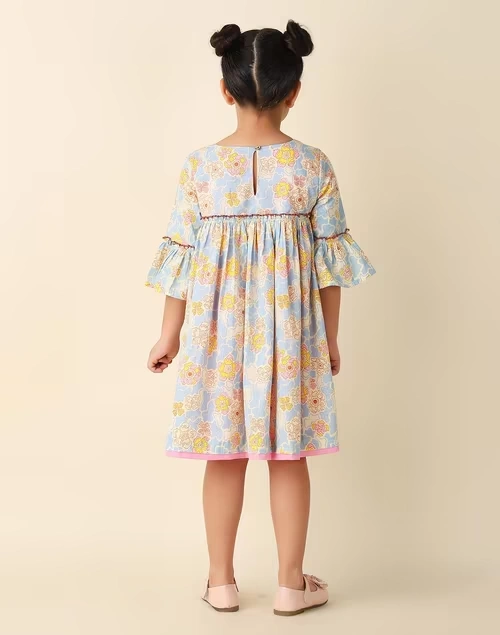 Blue Cotton Printed Dress