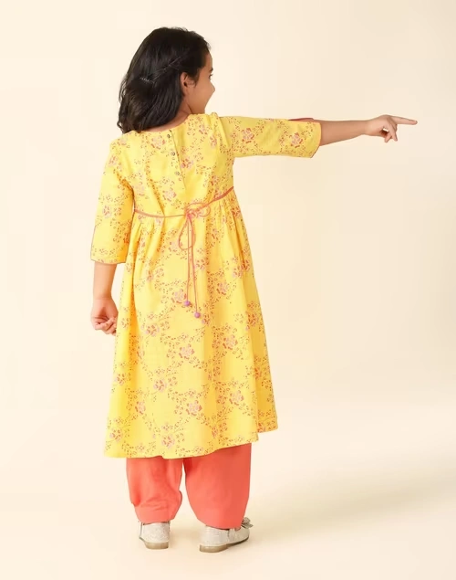 Yellow Cotton Printed 3Pc Salwar Set