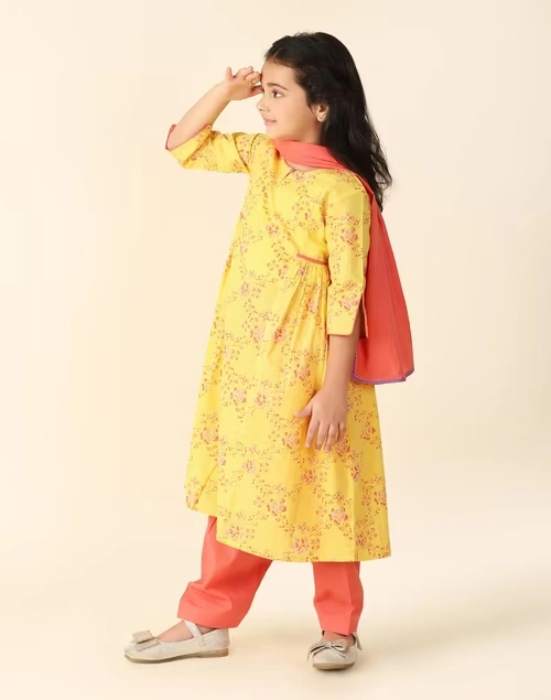 Yellow Cotton Printed 3Pc Salwar Set 3 Yellow Cotton Printed 3Pc Salwar Set