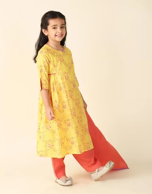 Yellow Cotton Printed 3Pc Salwar Set 4 Yellow Cotton Printed 3Pc Salwar Set