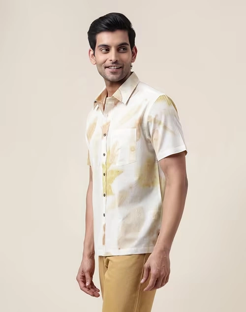 White Cotton Printed Bush Shirt
