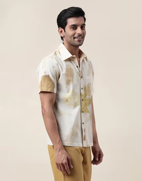 White Cotton Printed Bush Shirt