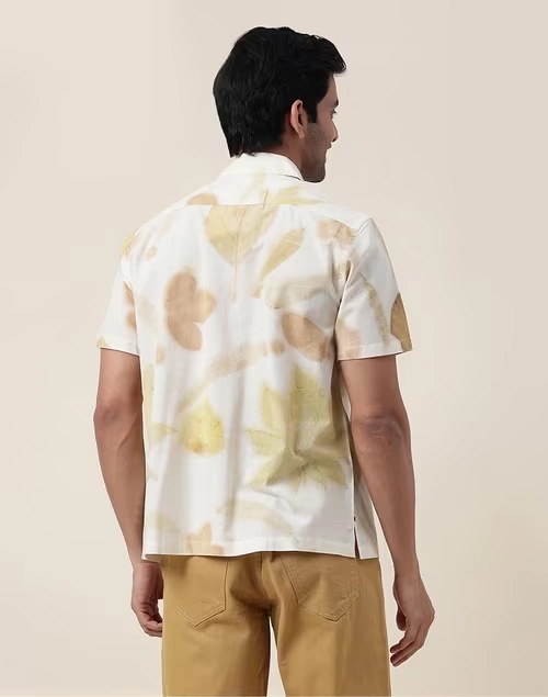 White Cotton Printed Bush Shirt