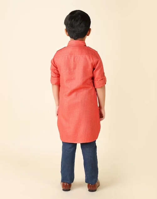 Orange Viscose Blend Dobby Pathani