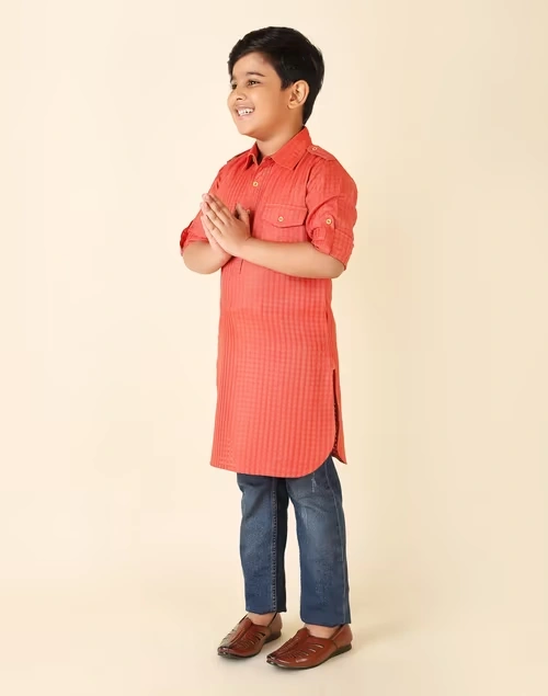 Orange Viscose Blend Dobby Pathani 3 Orange Viscose Blend Dobby Pathani