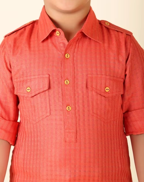 Orange Viscose Blend Dobby Pathani 4 Orange Viscose Blend Dobby Pathani