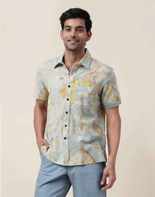 Indigo Cotton Printed Bush Shirt
