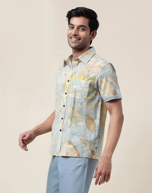 Indigo Cotton Printed Bush Shirt