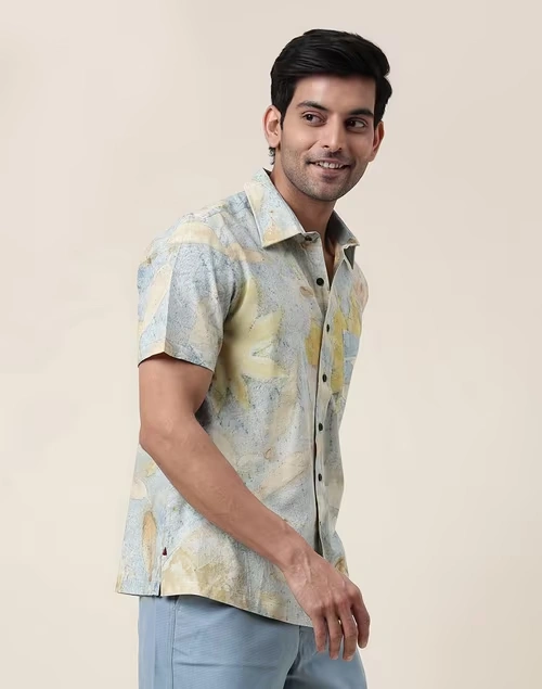 Indigo Cotton Printed Bush Shirt 3 Indigo Cotton Printed Bush Shirt