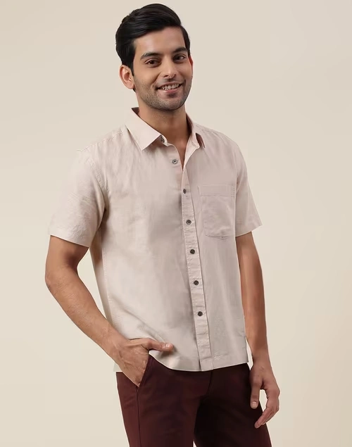 Beige Linen Blend Bush Shirt 3 Beige Linen Blend Bush Shirt