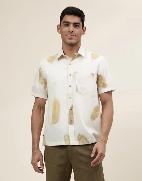 Yellow Cotton Printed Bush Shirt
