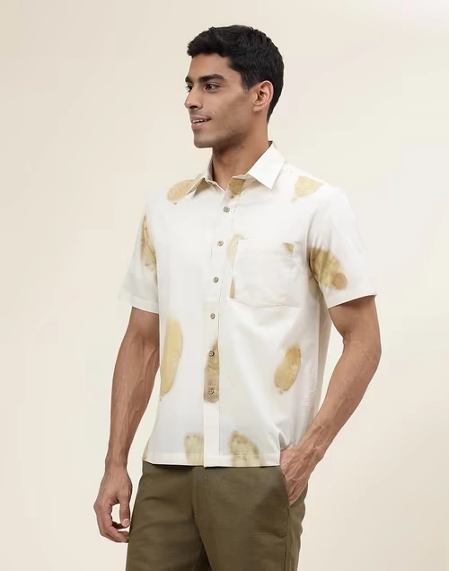 Yellow Cotton Printed Bush Shirt