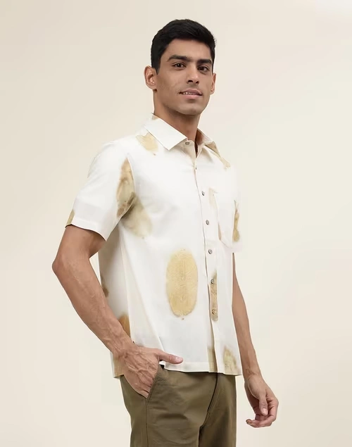 Yellow Cotton Printed Bush Shirt