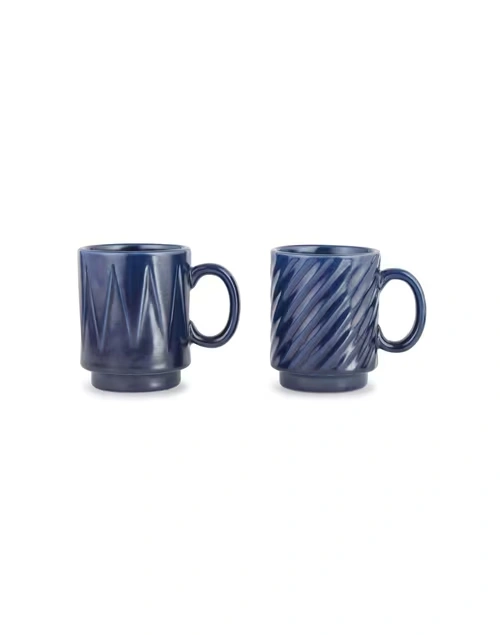 Blue Ashvath Ceramic Stackable Mug Set Of 2