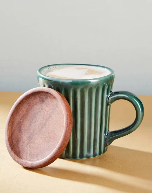 Green Ashvath Ceramic Mug With Lid