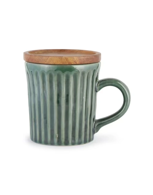 Green Ashvath Ceramic Mug With Lid