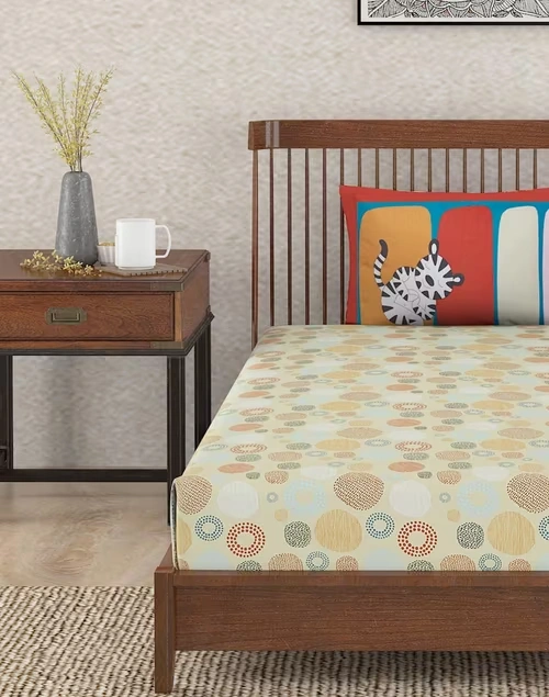 Multi Cotton Printed Natkhat Single Bed Sheet With 1 Pillow Covers