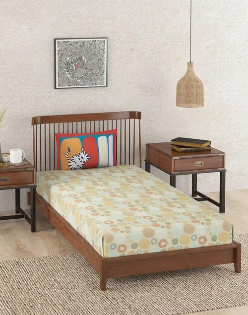 Multi Cotton Printed Natkhat Single Bed Sheet With 1 Pillow Covers