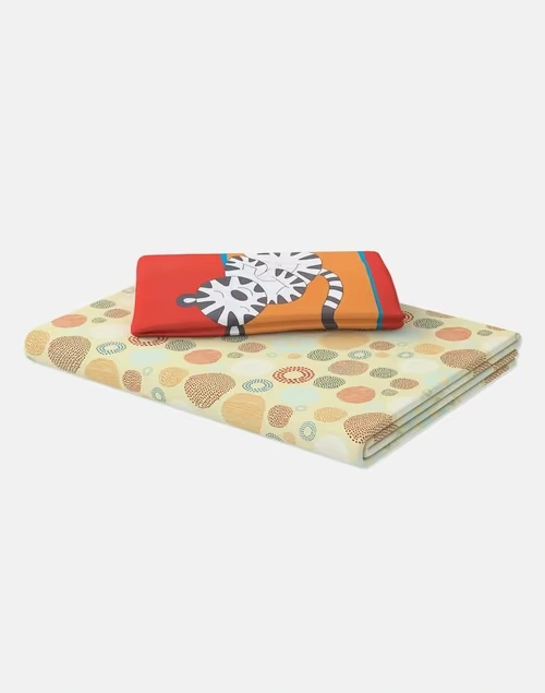 Multi Cotton Printed Natkhat Single Bed Sheet With 1 Pillow Covers