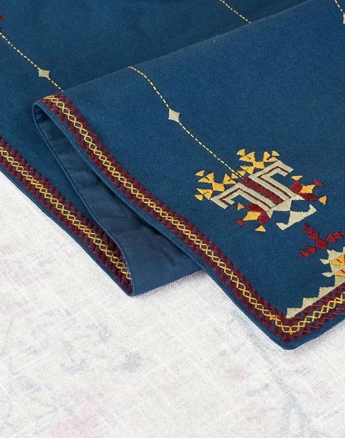 Blue Cotton Embroidered Runner Soof - Small