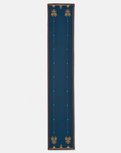Blue Cotton Embroidered Runner Soof - Small