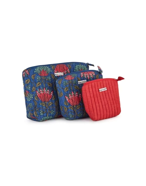 Blue Ina Kamal Cotton Toiletery Bag 3pc Set 4 Blue Ina Kamal Cotton Toiletery Bag 3pc Set