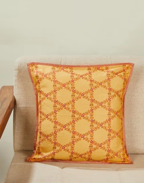 Yellow Noor Viscose Blend Printed Cushion Cover