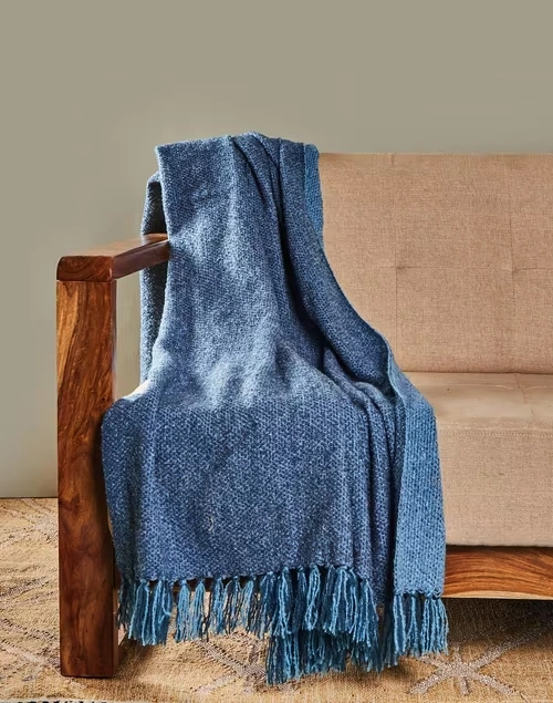 Blue Acrylic Woven Sidra Throw