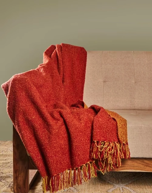 Orange Acrylic Woven Sidra Throw