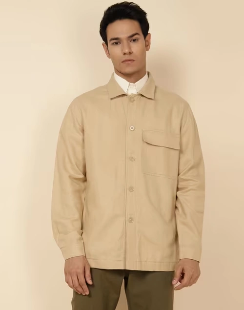Natural Cotton Linen Utility Jacket