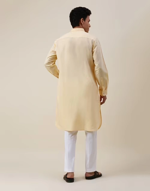 Yellow Linen Pathani Kurta Comfort Fit