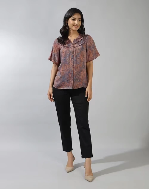 Blue Rayon Blend Hand Block Printed Top