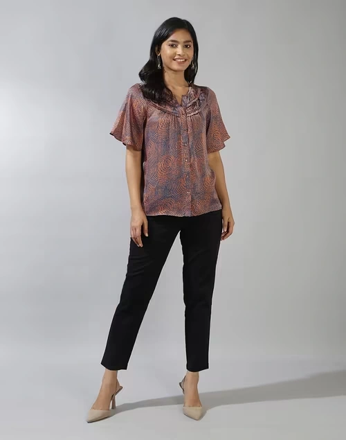 Blue Rayon Blend Hand Block Printed Top 3 Blue Rayon Blend Hand Block Printed Top